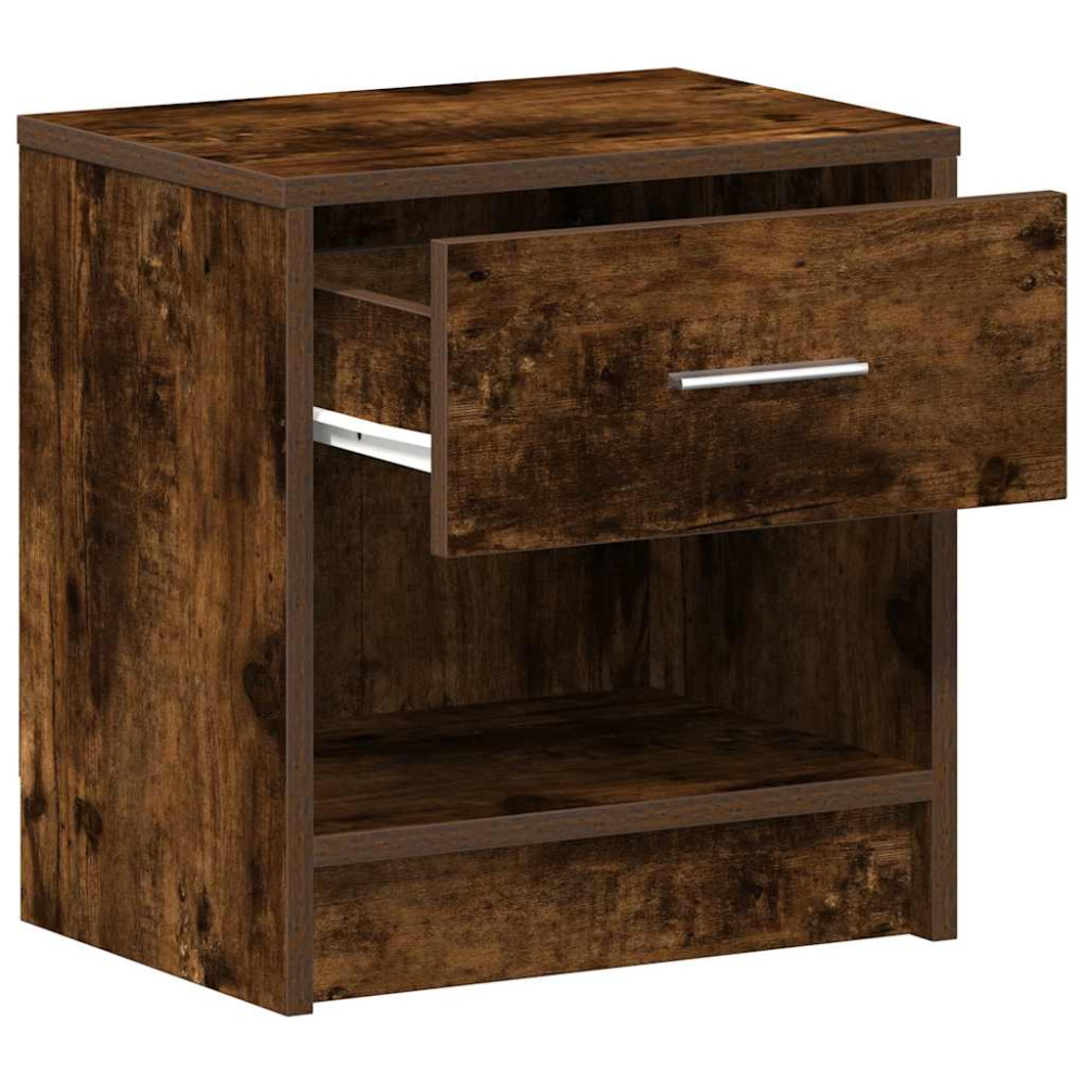 Produktbild för Sängbord 2 st med låda rökfärgad ek 39x28x41 cm