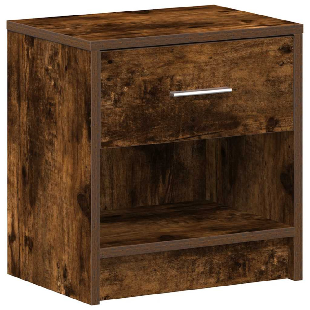 Produktbild för Sängbord 2 st med låda rökfärgad ek 39x28x41 cm