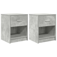 Produktbild för Sängbord 2 st med låda betonggrå 40x34x50 cm