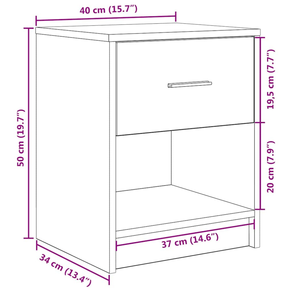 Produktbild för Sängbord 2 st med låda rökfärgad ek 40x34x50 cm