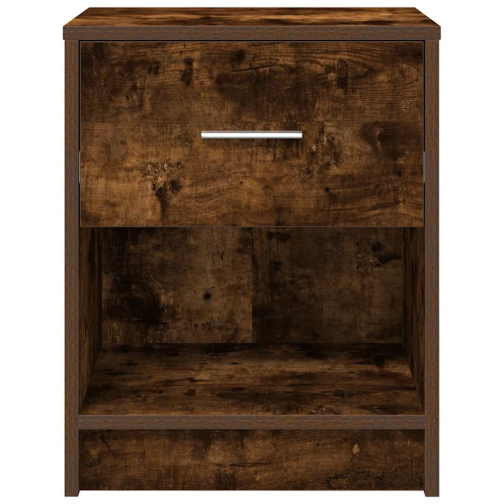 Produktbild för Sängbord 2 st med låda rökfärgad ek 40x34x50 cm