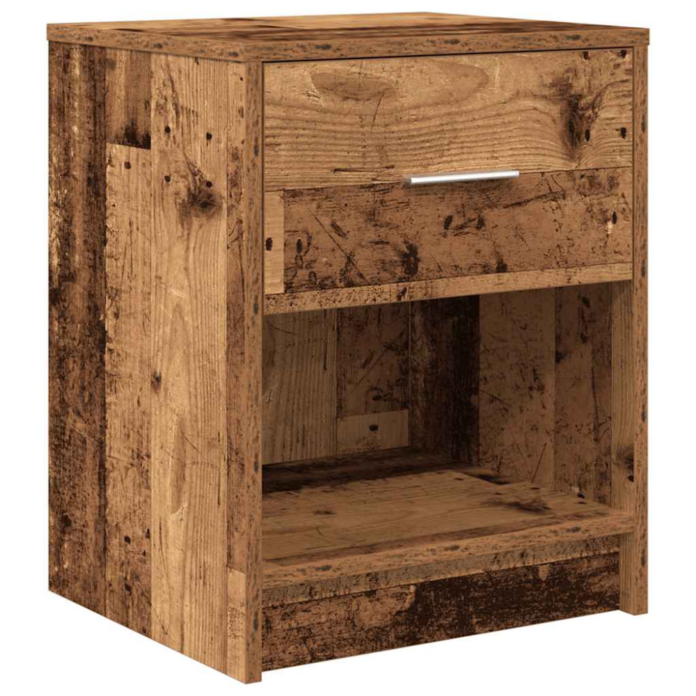 Produktbild för Sängbord 2 st med låda åldrat trä 40x34x50 cm