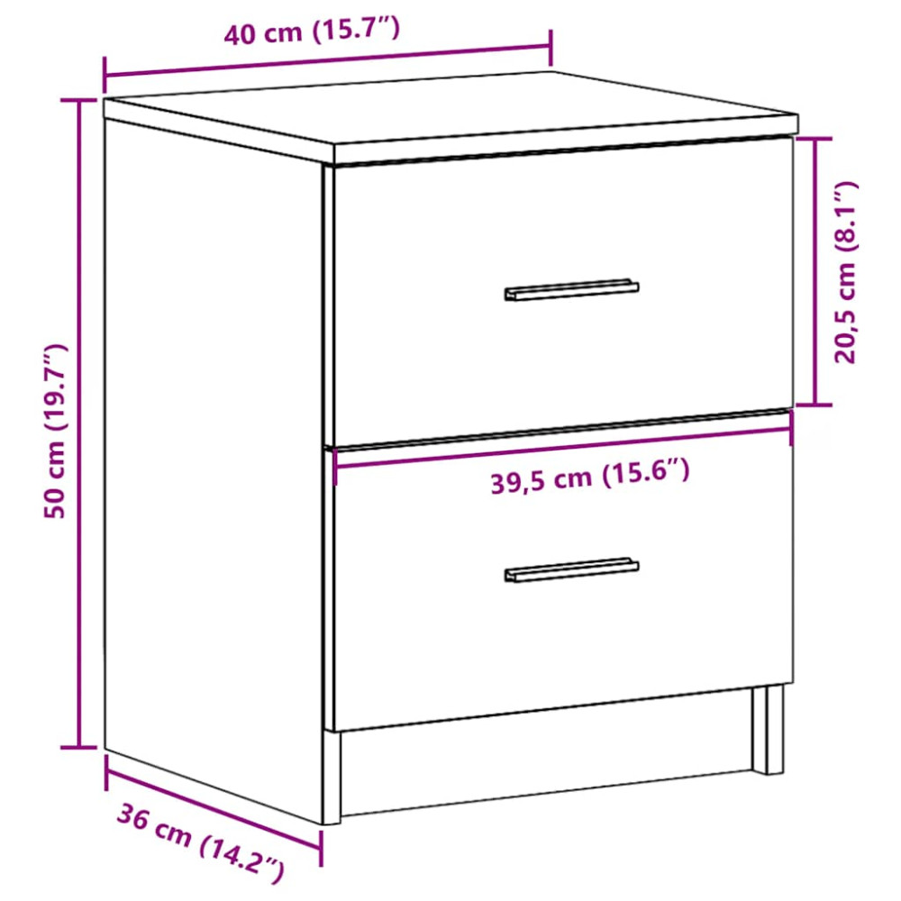 Produktbild för Sängbord 2 st med 2 lådor vit 40x36x50 cm