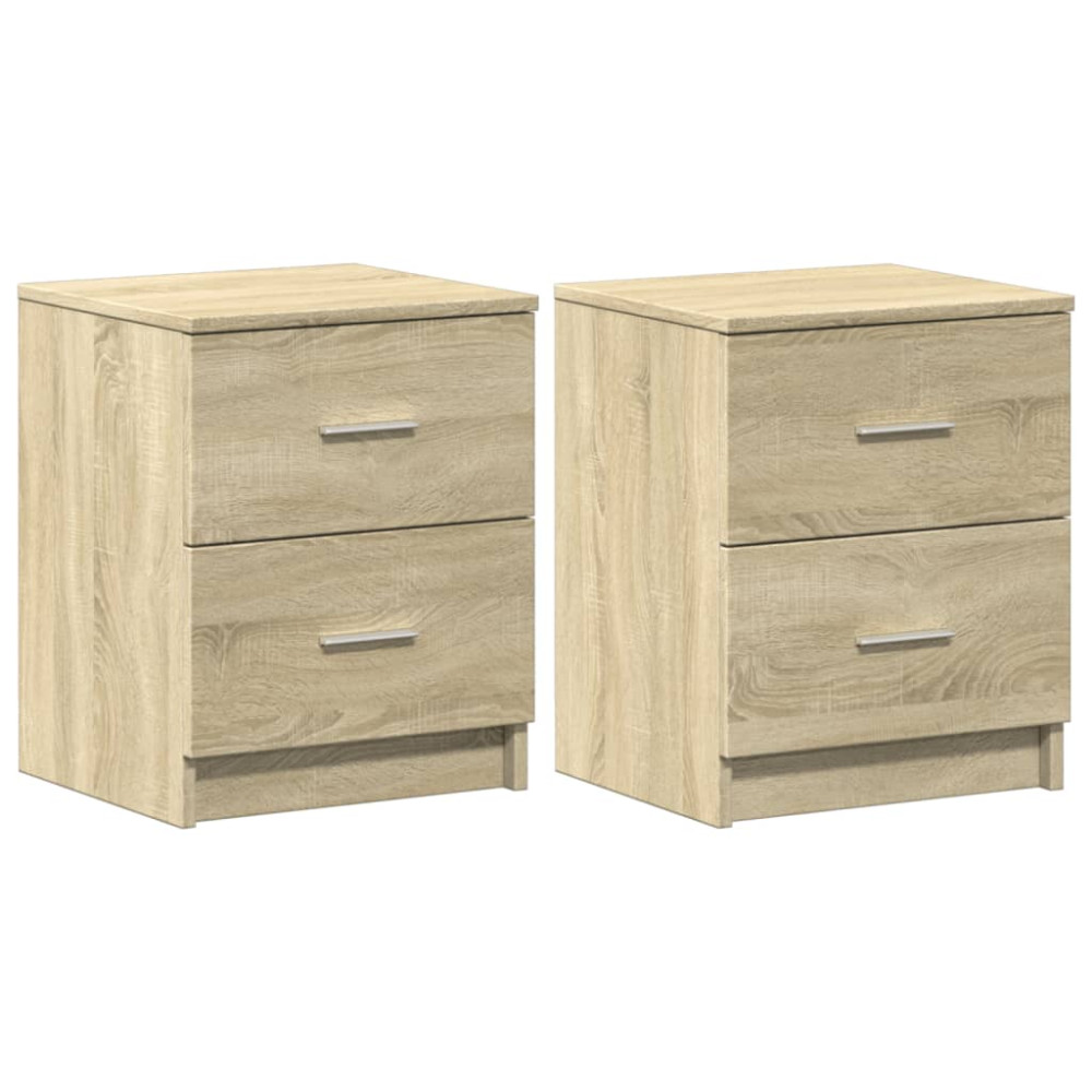 Produktbild för Sängbord 2 st med 2 lådor sonoma-ek 40x36x50 cm