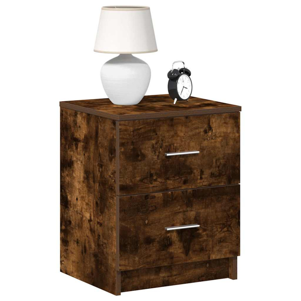 Produktbild för Sängbord 2 st med 2 lådor rökfärgad ek 40x36x50 cm