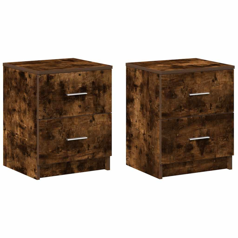 Produktbild för Sängbord 2 st med 2 lådor rökfärgad ek 40x36x50 cm