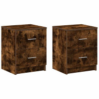 Produktbild för Sängbord 2 st med 2 lådor rökfärgad ek 40x36x50 cm
