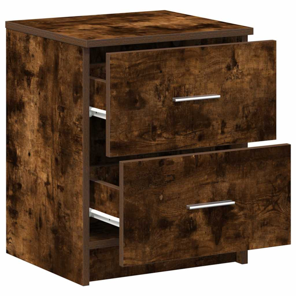 Produktbild för Sängbord 2 st med 2 lådor rökfärgad ek 40x36x50 cm