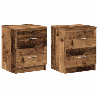 Produktbild för Sängbord 2 st med 2 lådor åldrat trä 40x36x50 cm