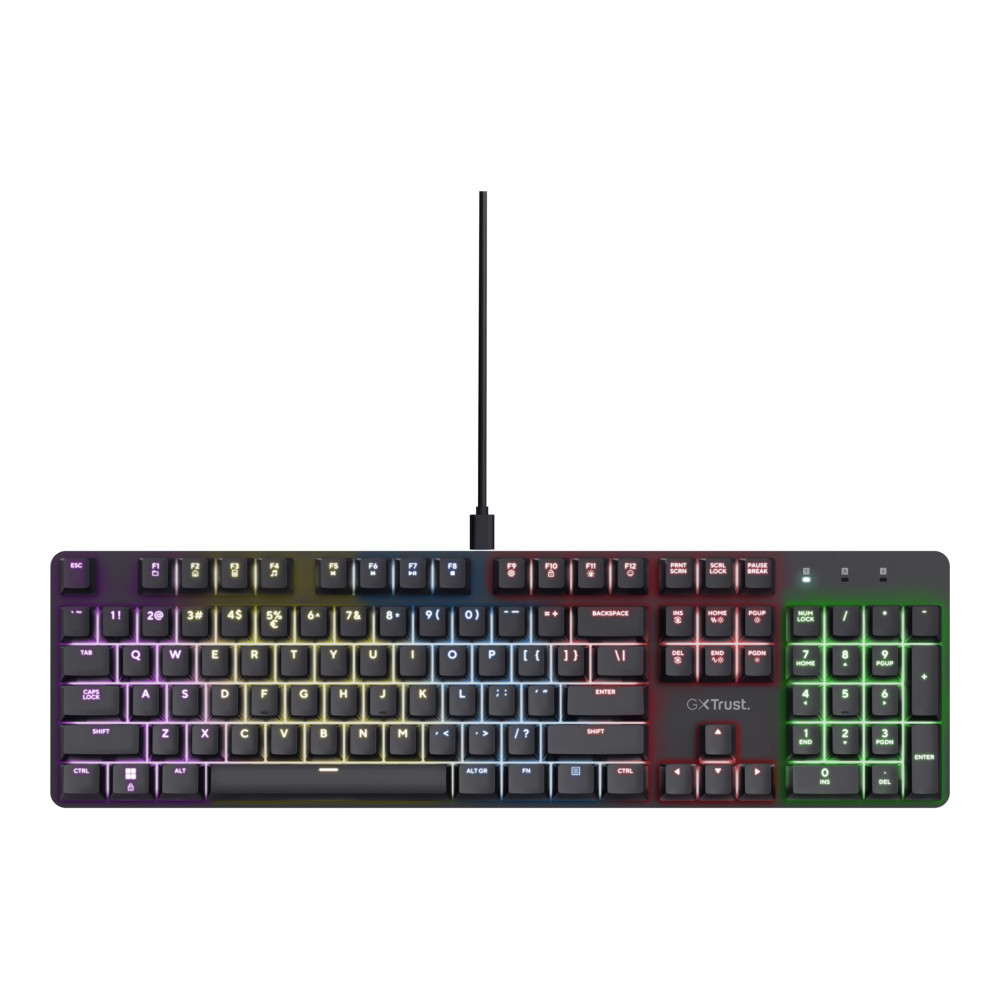 Produktbild för Trust GXT 871 Zora - tangentbord - mekaniskt full size - QWERTY - amerikansk - svart Inmatningsenhet