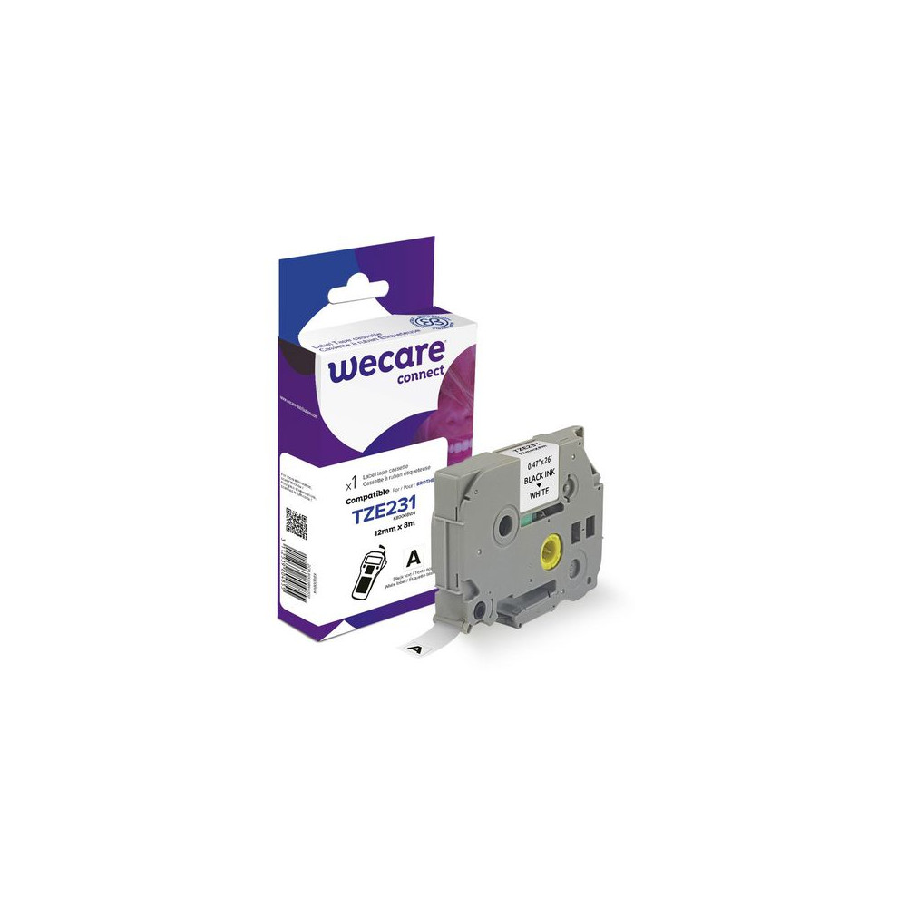 Produktbild för Tape WECARE 12mm TZe-231 svart på vit