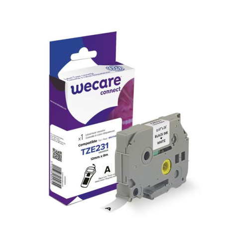 Wecare Tape WECARE 12mm TZe-231 svart på vit