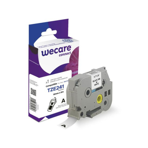 Wecare Tape WECARE 18mm TZe-241 svart på vit