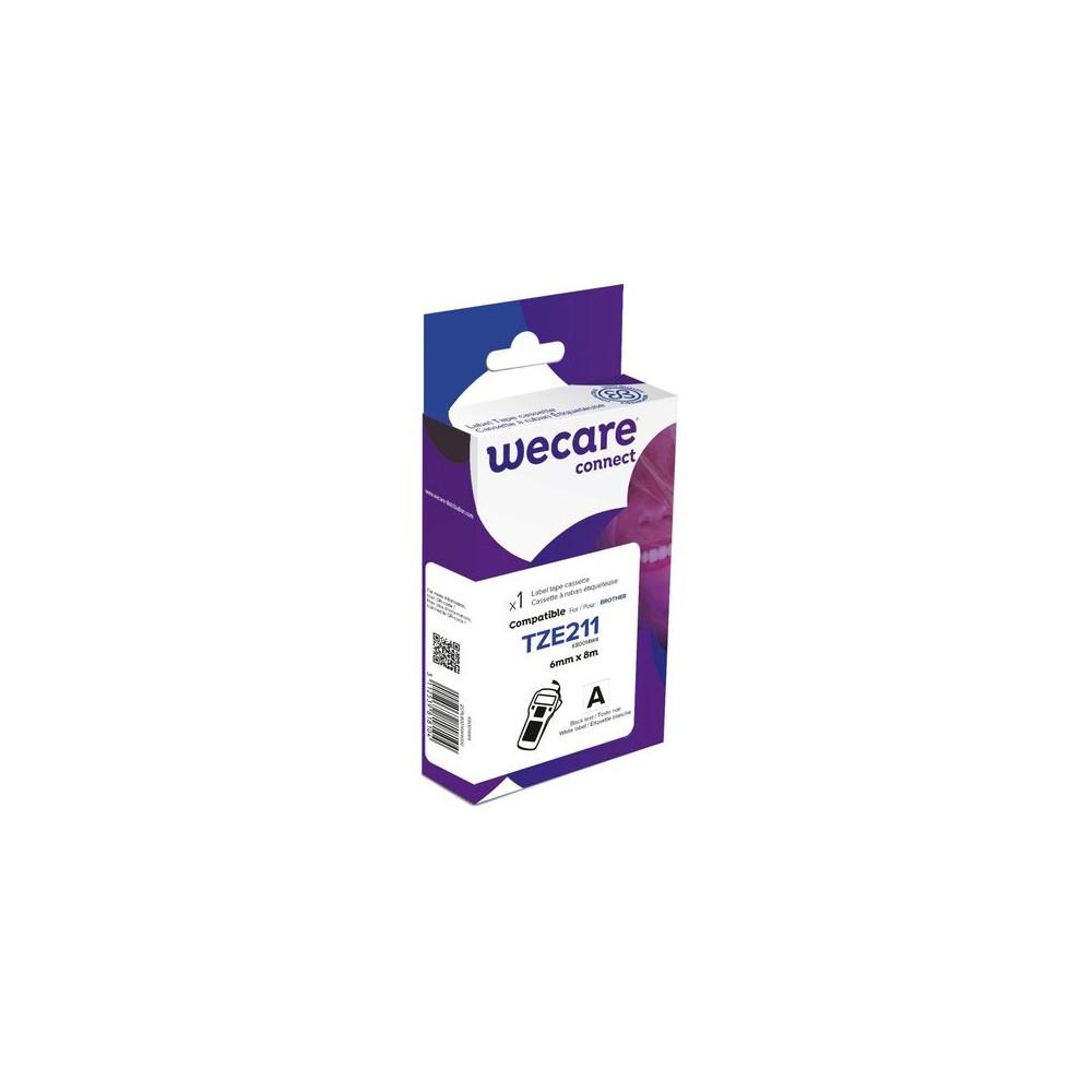 Produktbild för Tape WECARE 6mm TZe-211 svart på vit