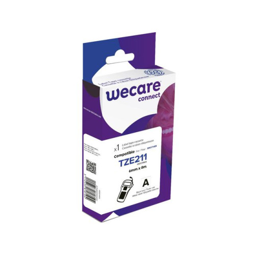 Wecare Tape WECARE 6mm TZe-211 svart på vit