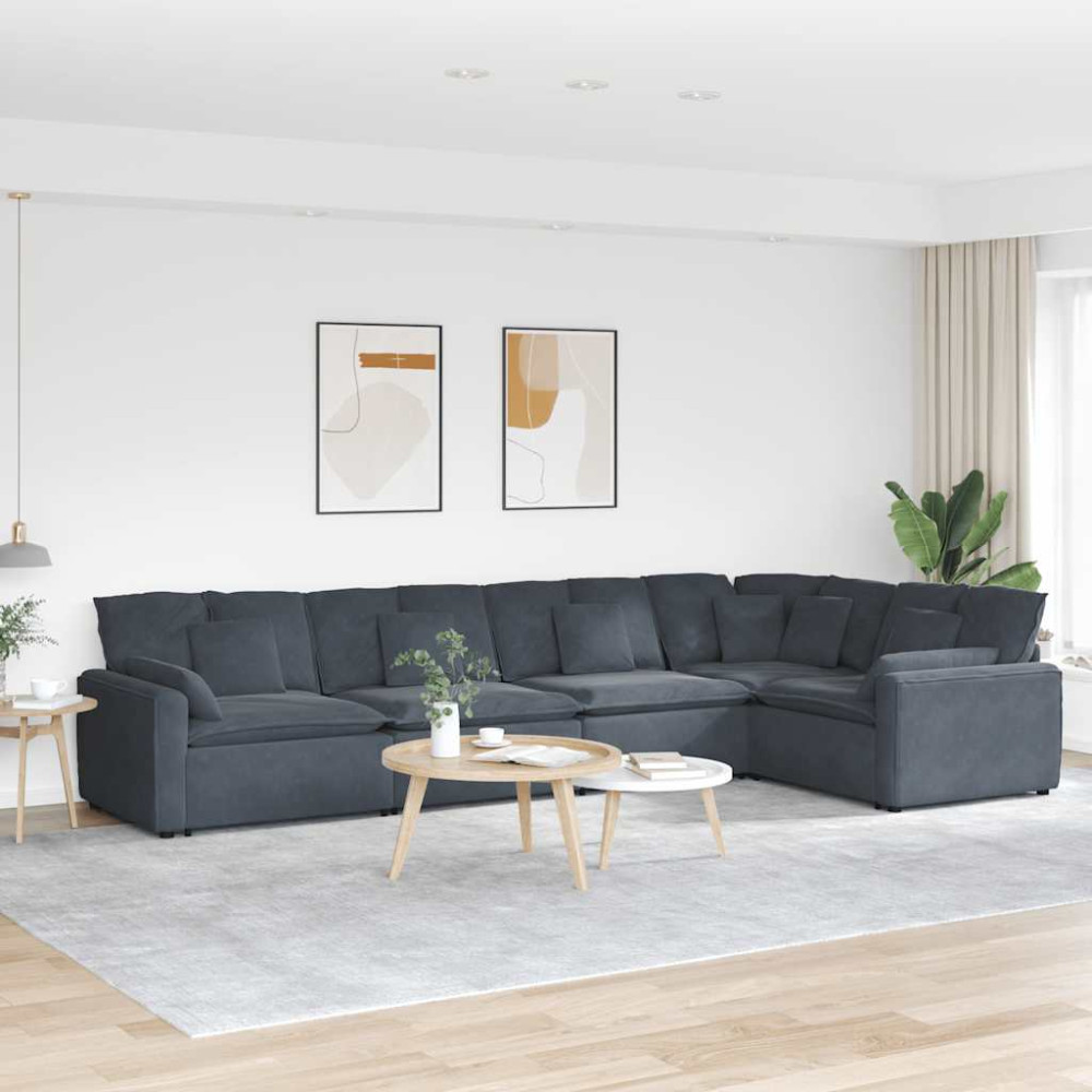 Produktbild för Modulsoffa med dynor sammet mörkgrå