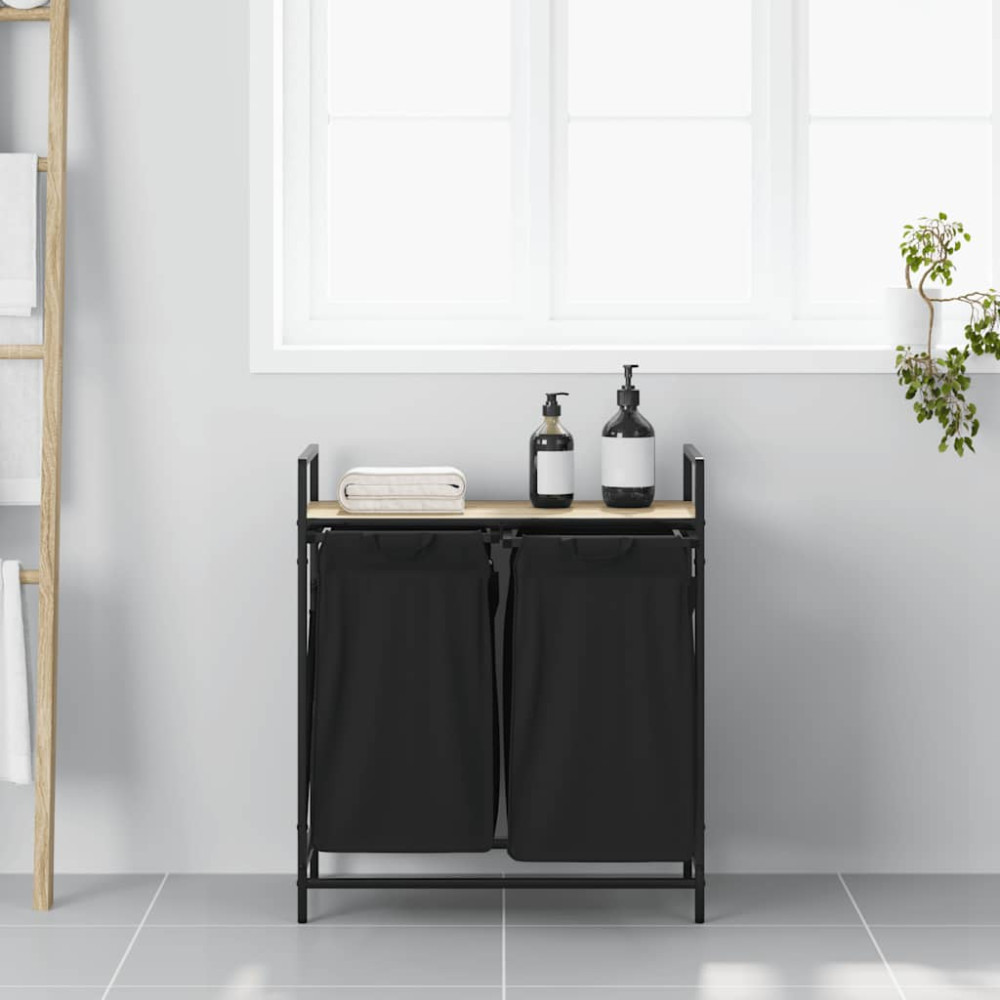 Produktbild för Tvättkorg 2 fack med hylla sonoma-ek