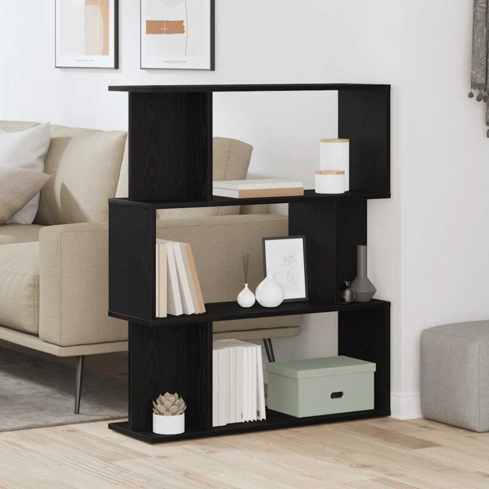 Produktbild för Bokhylla svart ek 80x24x96 cm konstruerat trä
