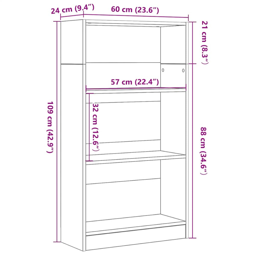 Produktbild för Bokhylla svart ek 60x24x109 cm konstruerat trä