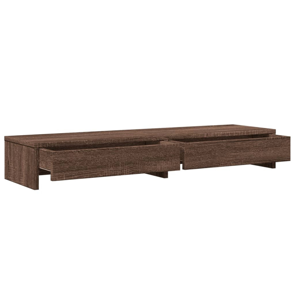Produktbild för Skärmställ med lådor brun ek 100x27x15 cm konstruerat trä