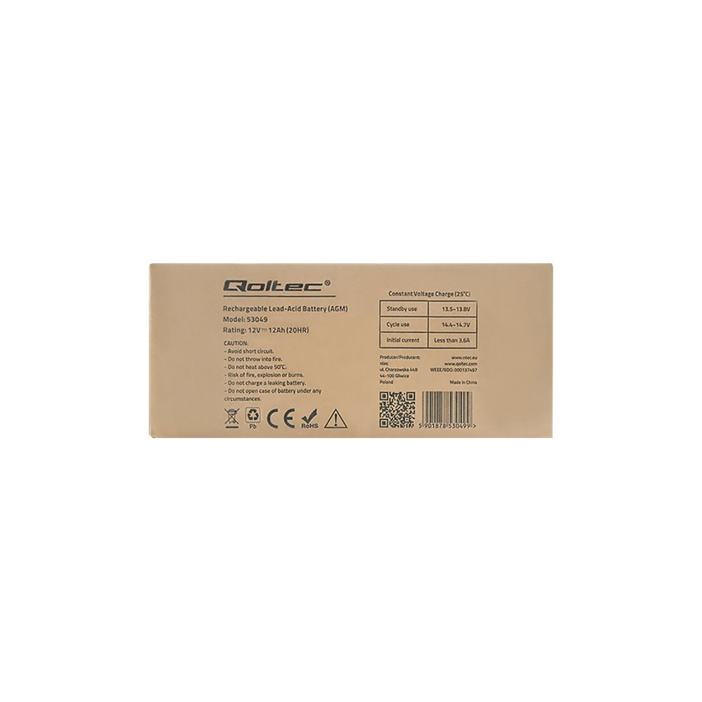 Produktbild för Qoltec 53049 - UPS-batteri - Bly-syra - 12 Ah