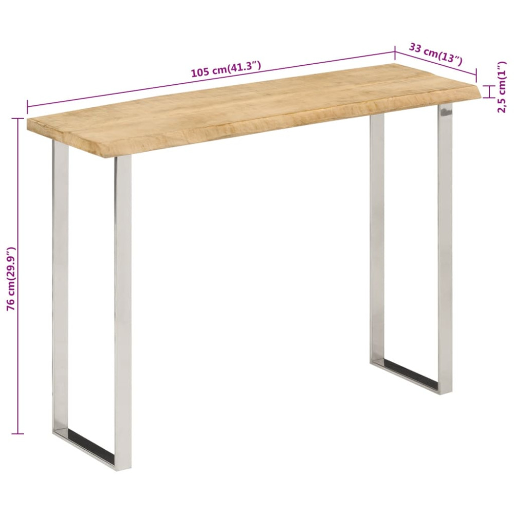 Produktbild för Avlastningsbord med levande kant 105x33x76 cm massivt mangoträ