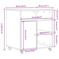 Produktbild för Skrivarställ med hjul rökfärgad ek 60x50x67 cm