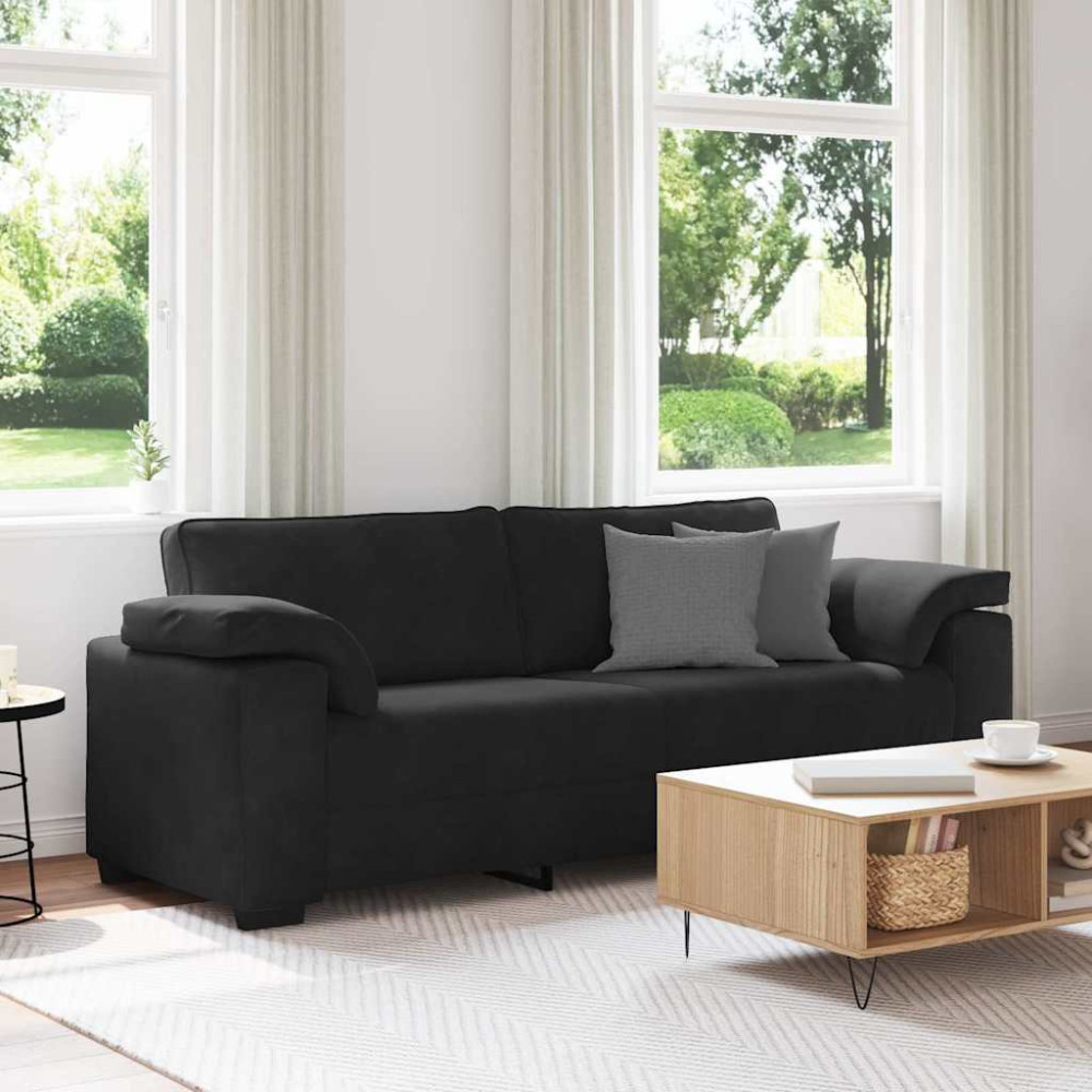 Produktbild för 3-sitssoffa svart 220x77x82 cm sammet