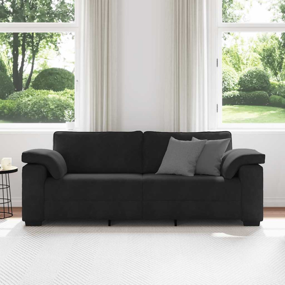 Produktbild för 3-sitssoffa svart 220x77x82 cm sammet