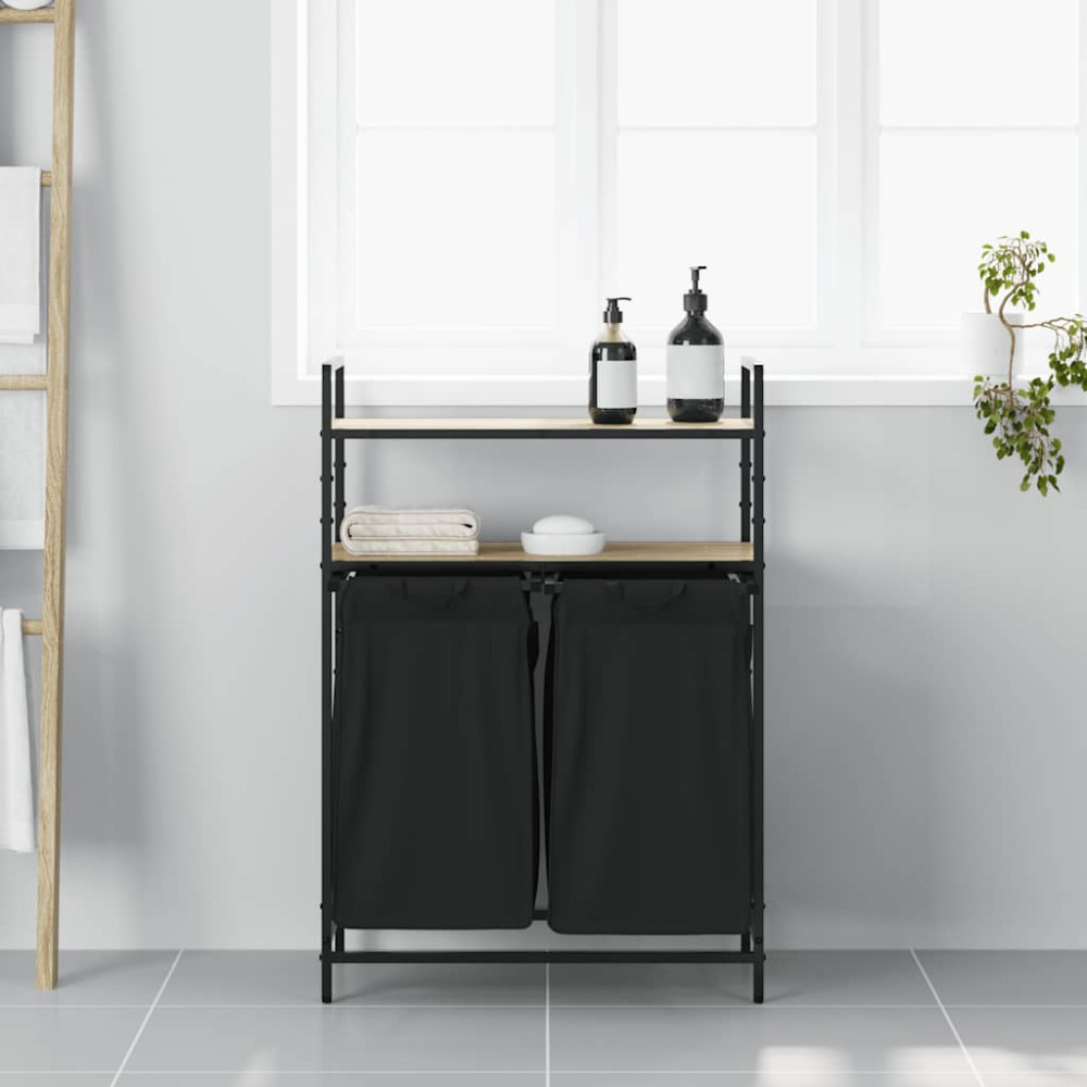 Produktbild för Tvättkorg 2 fack med hyllor sonoma-ek
