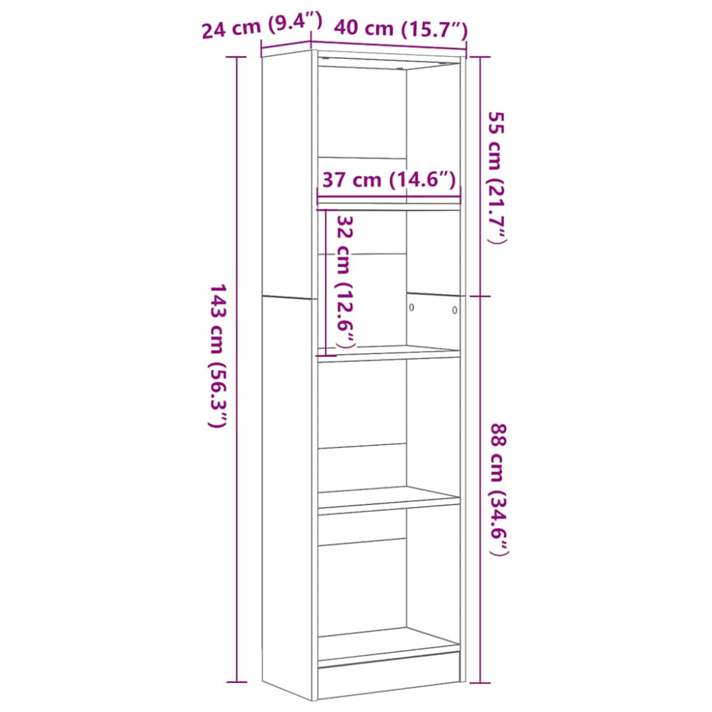Produktbild för Bokhylla svart ek 40x24x143 cm konstruerat trä