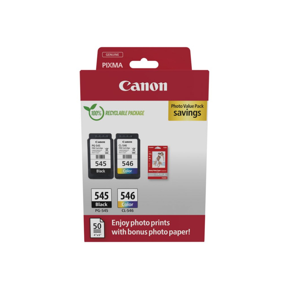 Produktbild för Canon PG-545 / CL-546 Value Pack - 2-pack - svart, färg (cyan, magenta, gul) - original - bläckpatron/papperssats