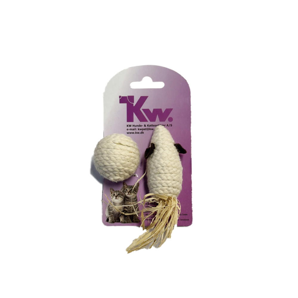 Produktbild för KW Kattleksak Boll + Mus av Garn 4+7 cm