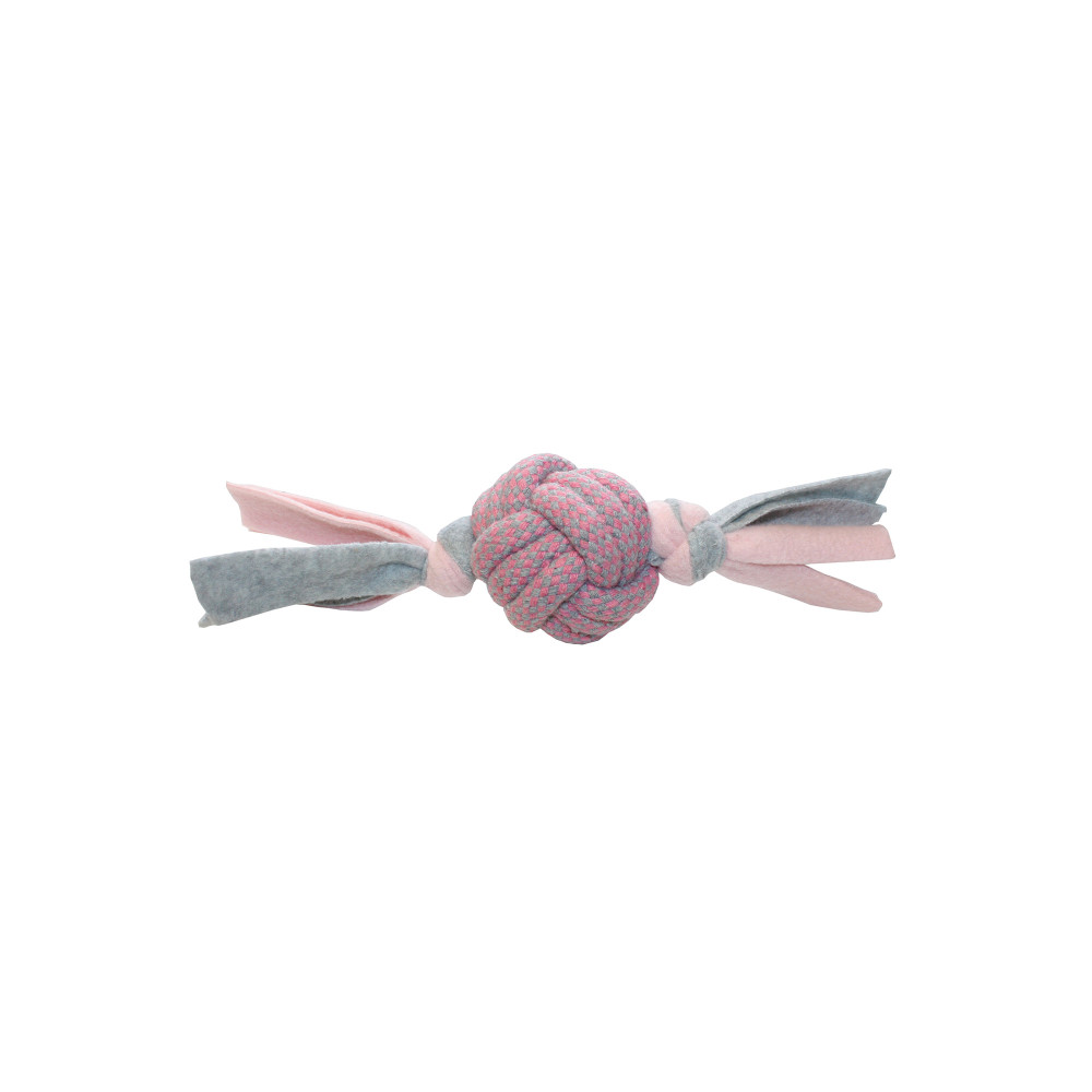Produktbild för Valpleksak Rep Boll med fleece rosa Happypet 22x8 cm
