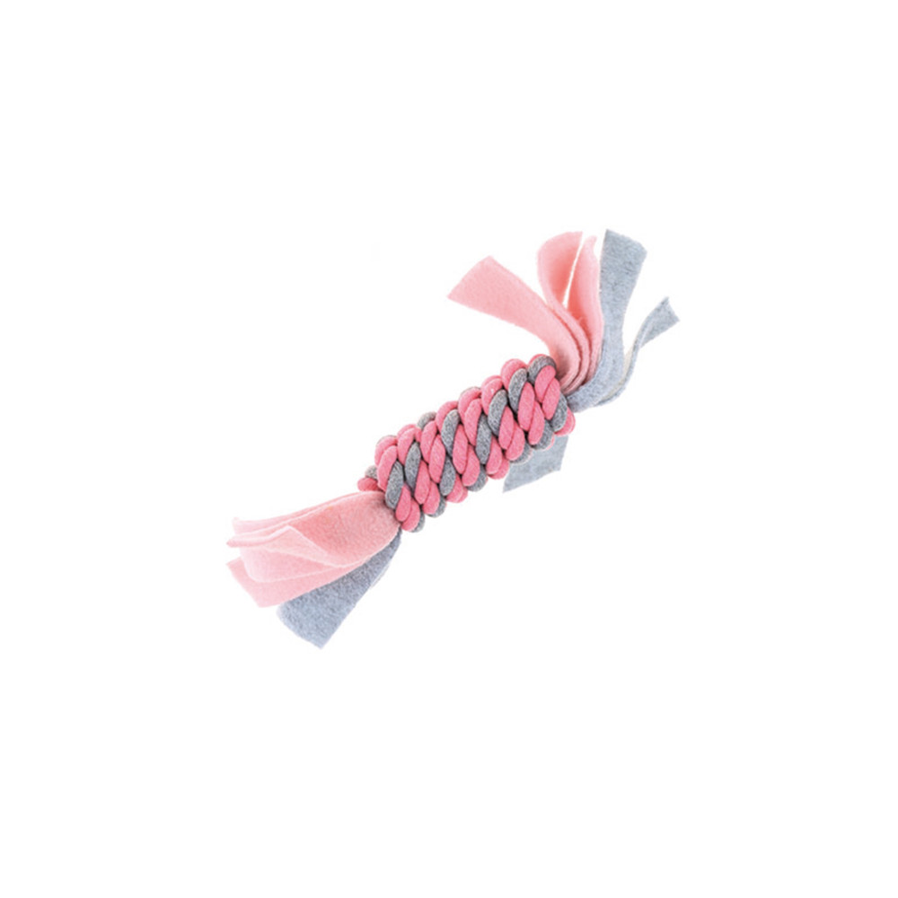 Produktbild för Valpleksak Rep Rulle med fleece rosa Happypet 25x5 cm
