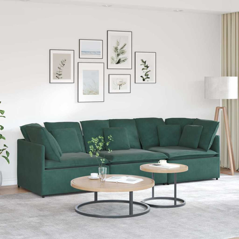 Produktbild för Modulsoffa med dynor sammet mörkgrön