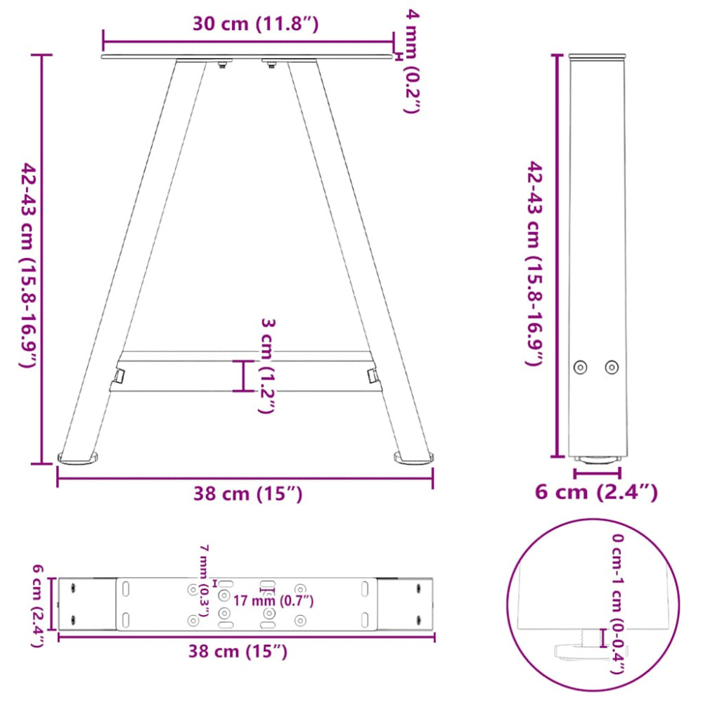 Produktbild för Soffbordsben A-formade 2 st 38x(42-43) cm stål