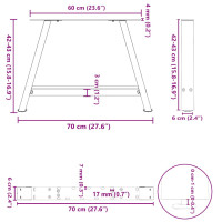 Produktbild för Soffbordsben A-formade 2 st 70x(42-43) cm stål