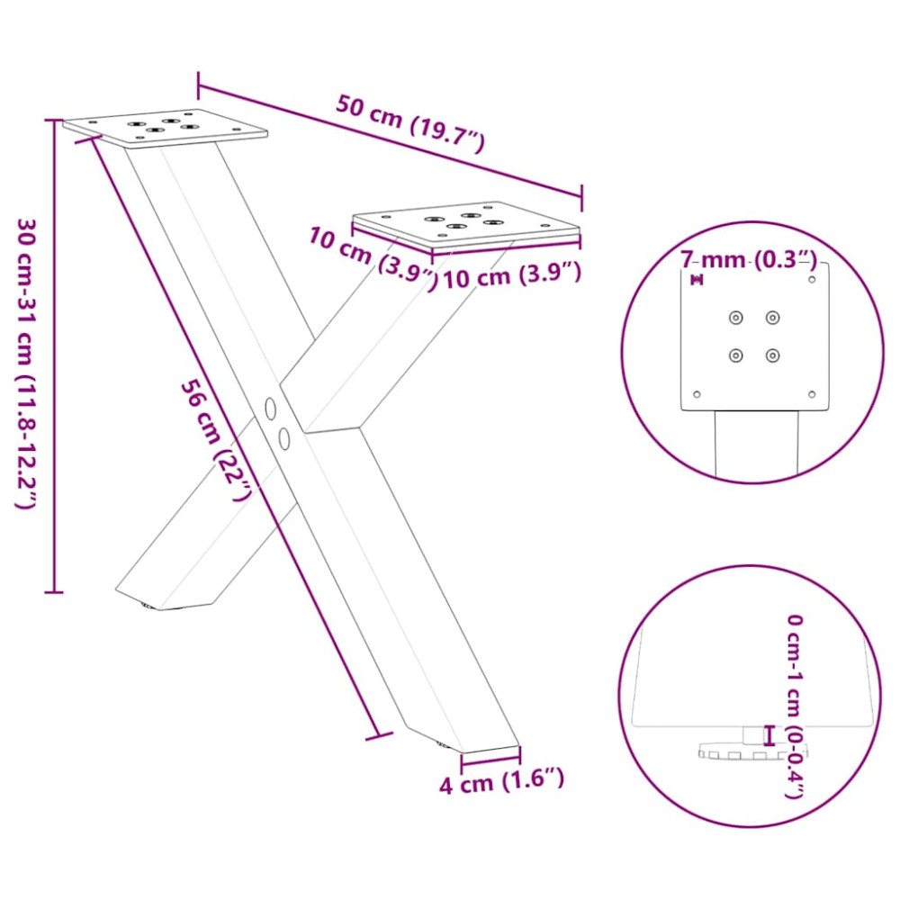 Produktbild för Soffbordsben X-formade 2 st naturstål 50x(30-31) cm stål