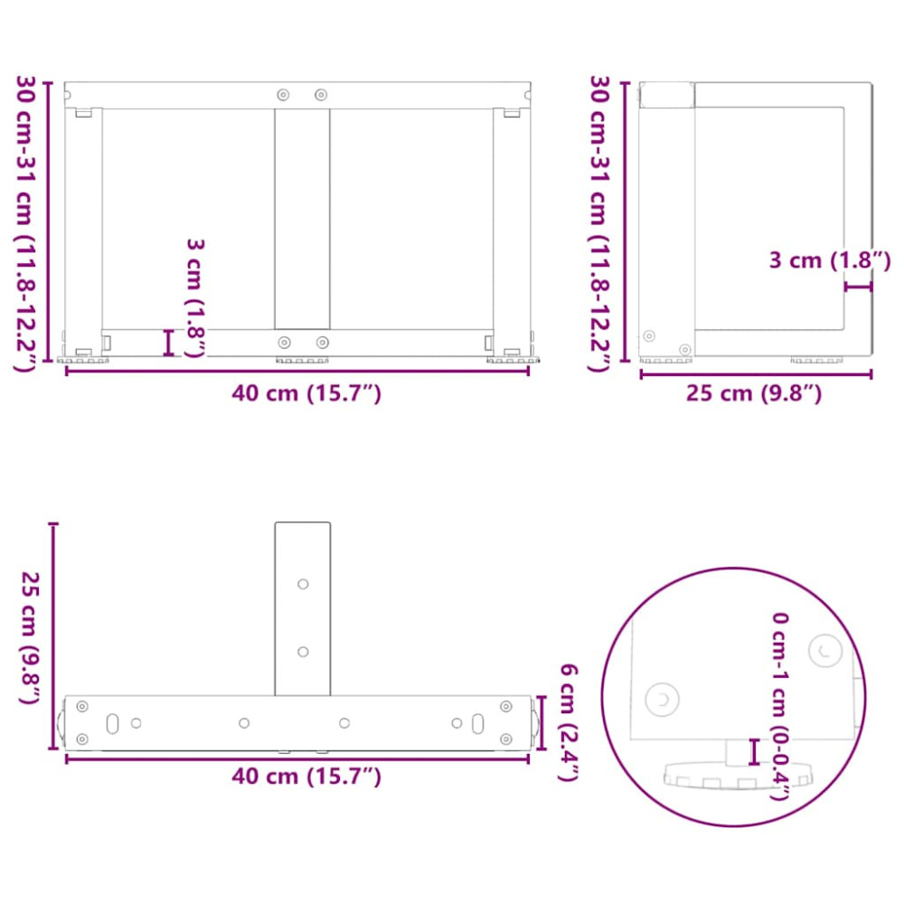 Produktbild för Soffbordsben T-formade 2 st svarta 40x25x(30-31) cm stål