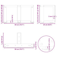 Produktbild för Soffbordsben T-formade 2 st svarta 50x25x(30-31) cm stål