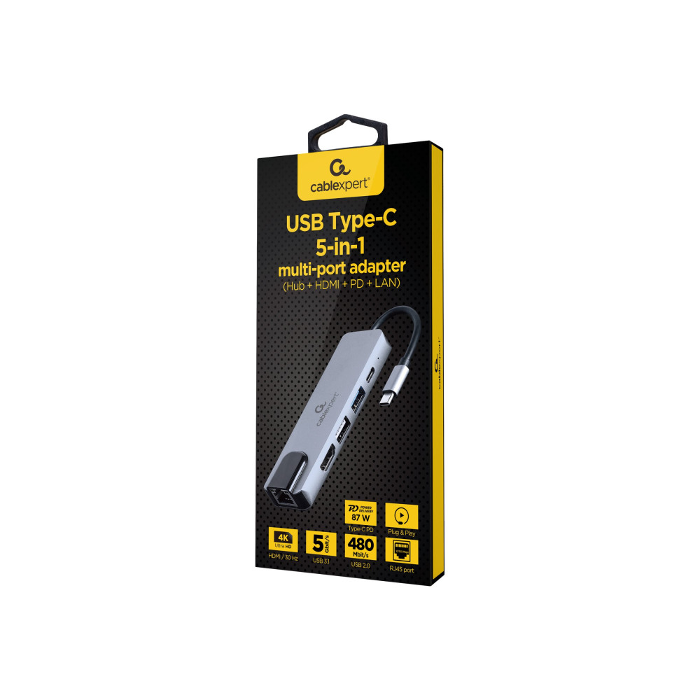 Produktbild för Cablexpert A-CM-COMBO5-04 - dockningsstation - USB-C 3.1 - HDMI - 100Mb LAN