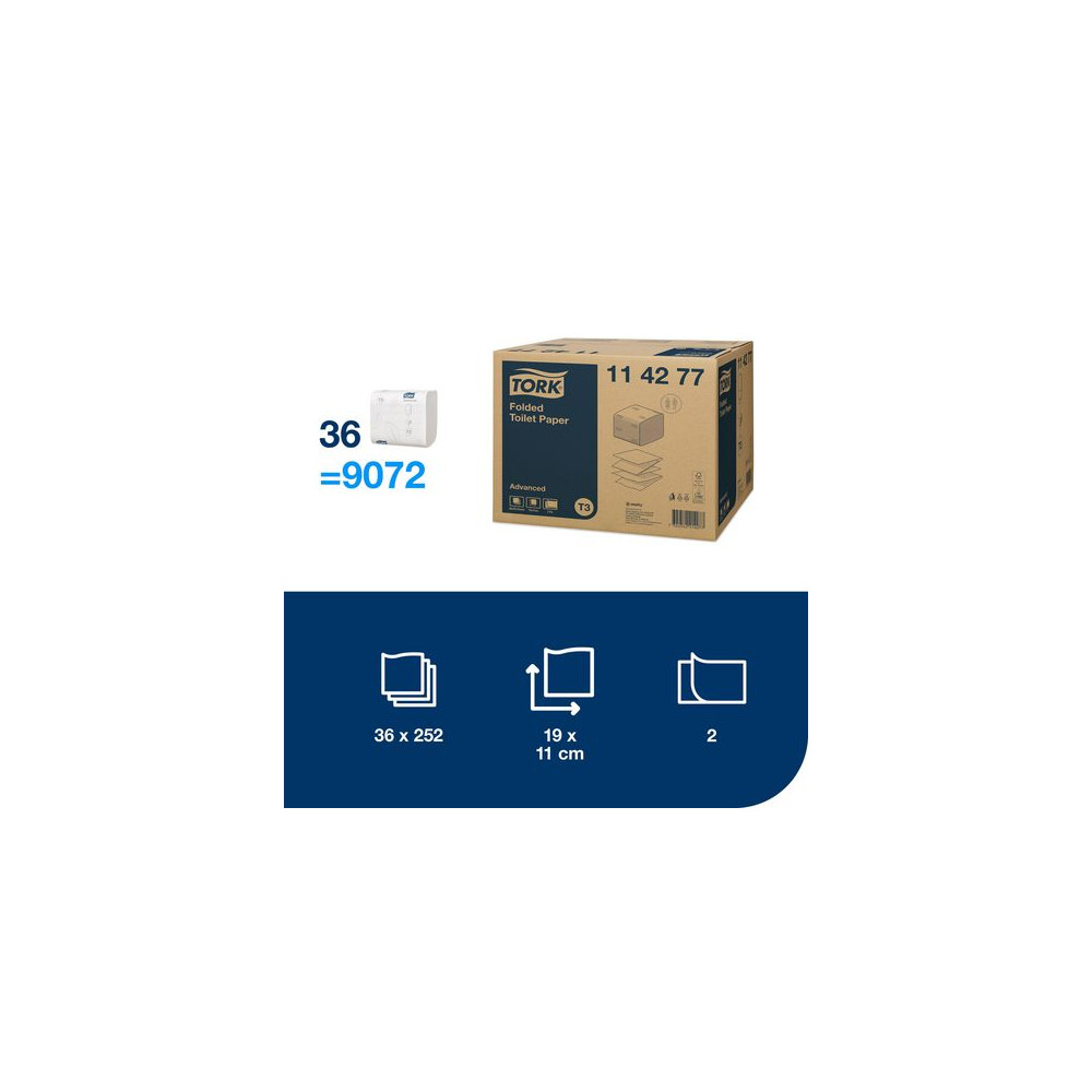 Produktbild för Toalettpapper TORK Adv T3 2-lag 252/fp