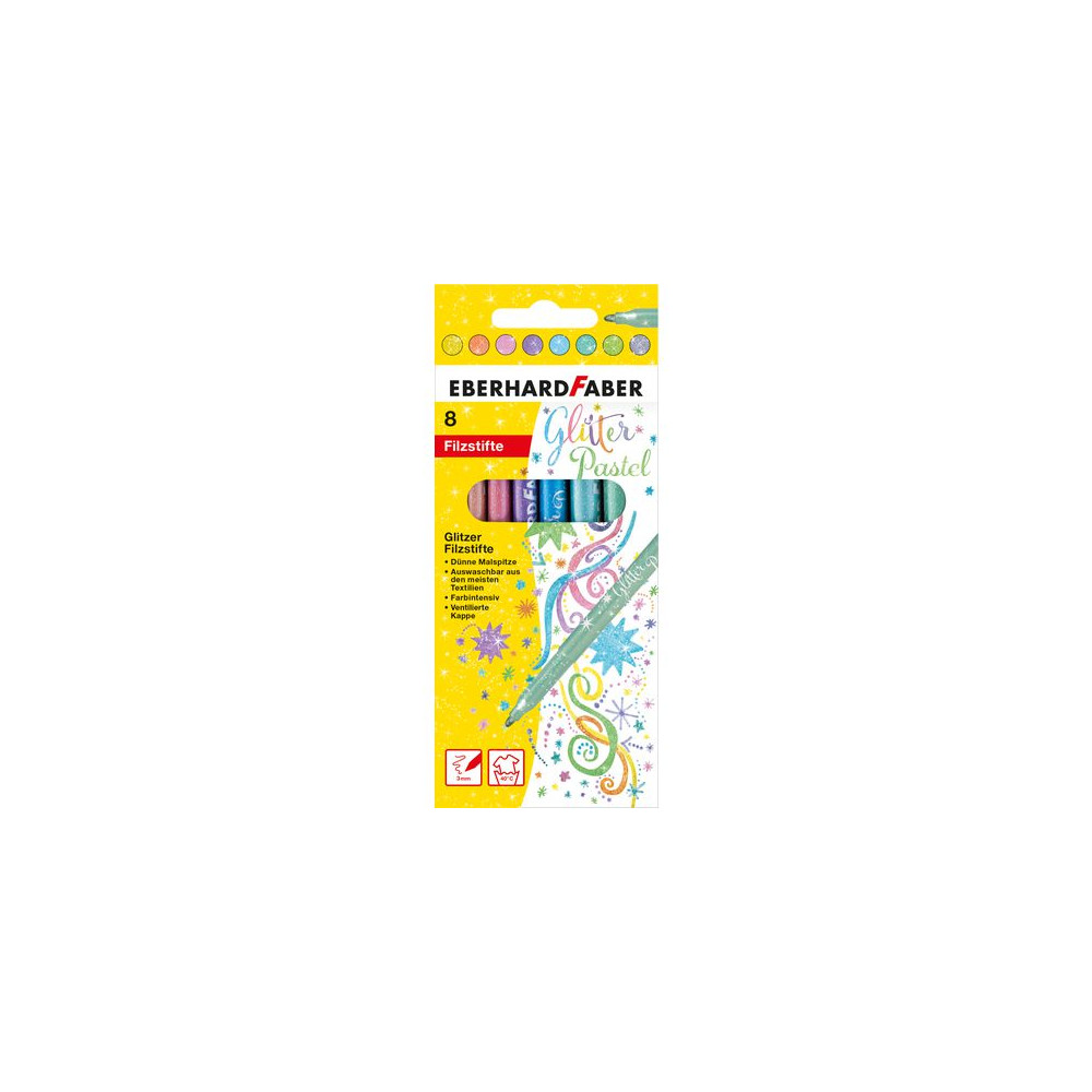 Produktbild för Fiberpenna FABER Glitter pastel 8/fp