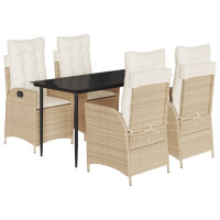 Produktbild för Matgrupp för trädgården med dynor 5 delar beige konstrotting