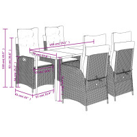 Produktbild för Matgrupp för trädgården med dynor 5 delar ljusgrå konstrottning
