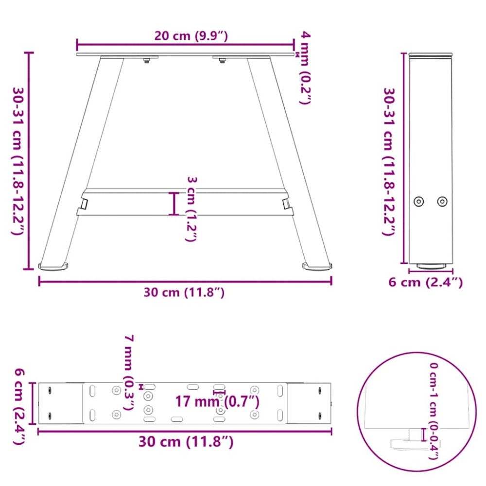 Produktbild för Soffbordsben A-formade 2 st 30x(30-31) cm stål