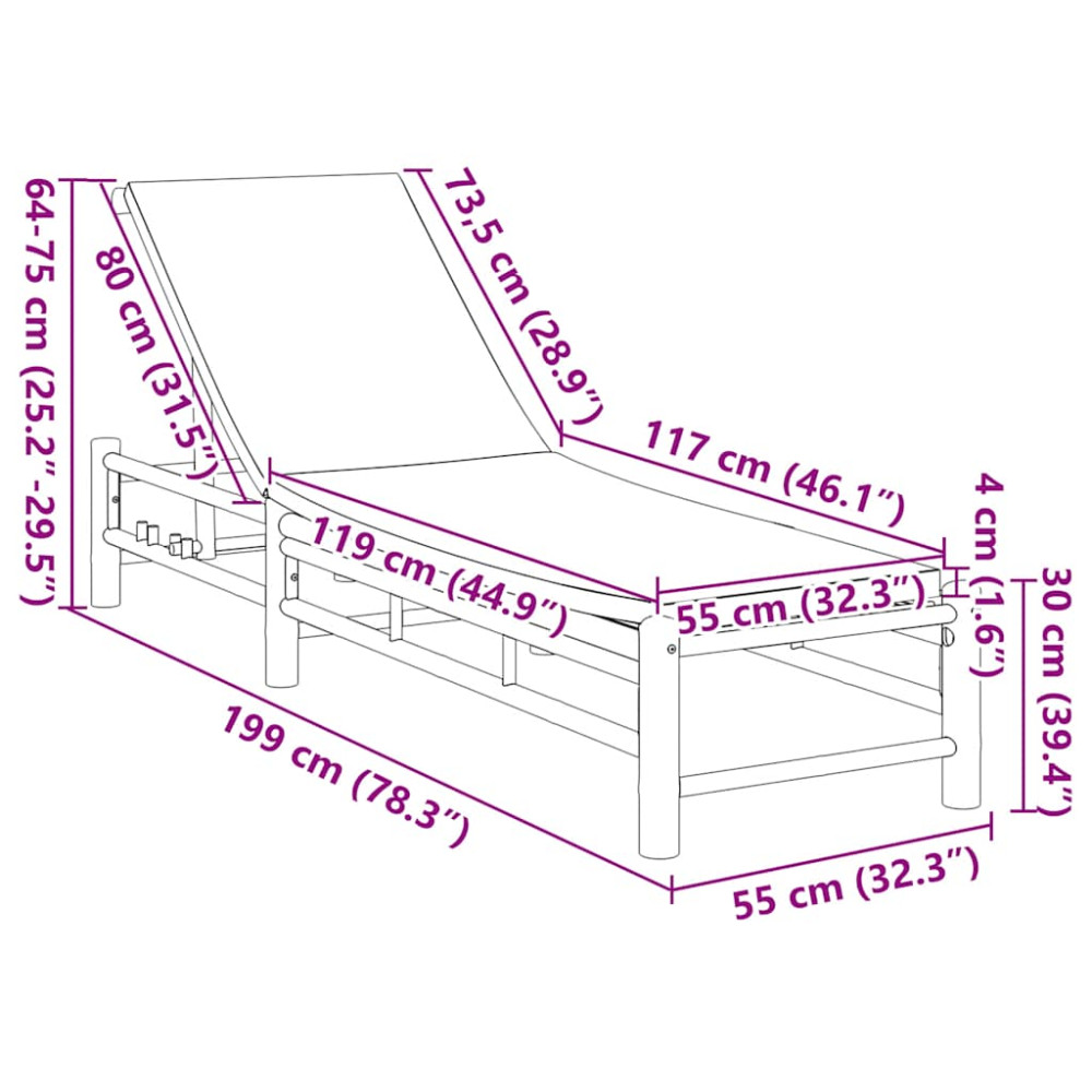 Produktbild för Solsäng med dynor 55x199x30 cm bambu