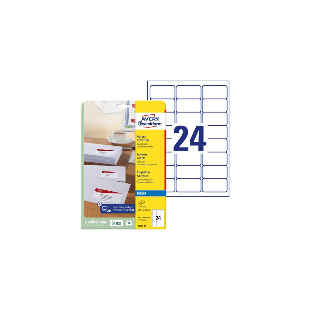 Produktbild för Etikett AVERY QD 63,5x33,9 600/fp