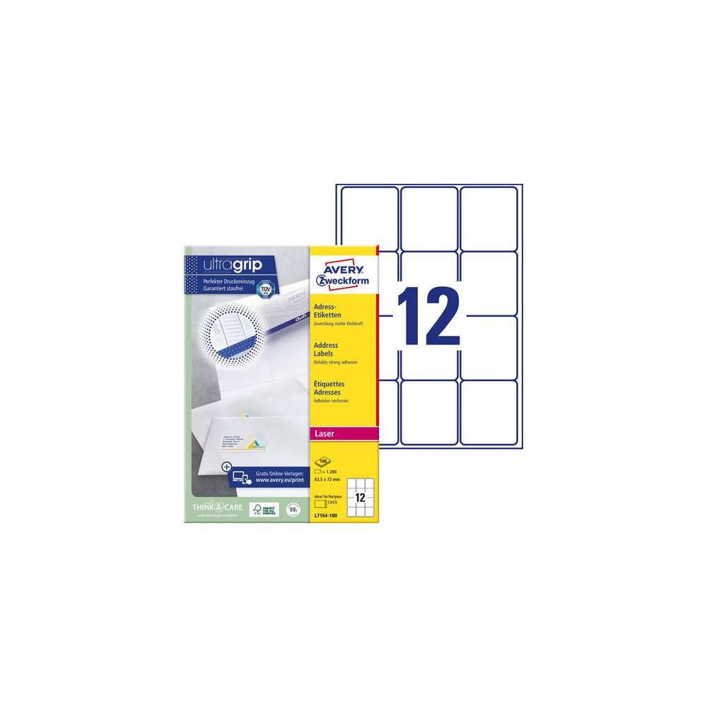 Produktbild för Etikett AVERY UG 63,5x72mm 1200/fp